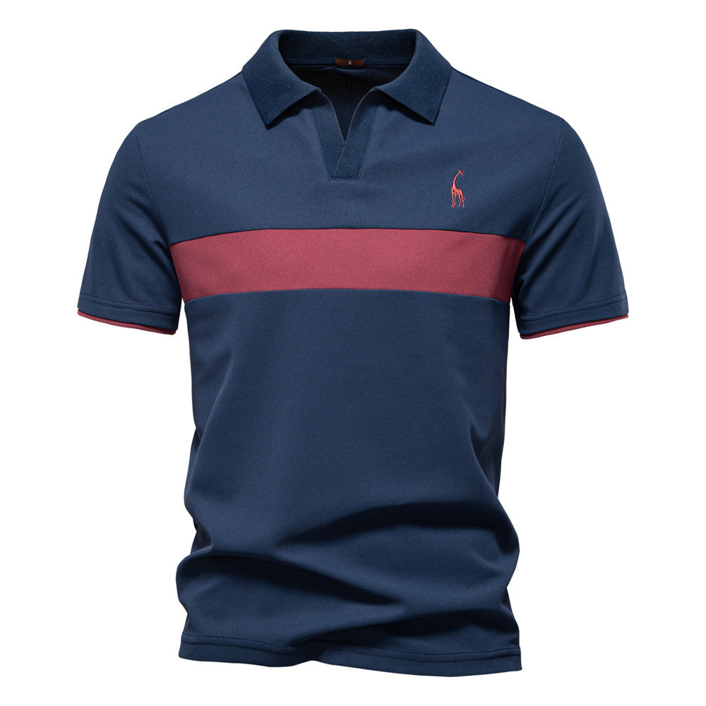 Men's Short-Sleeve Stripe and Embroidered Polo Shirt