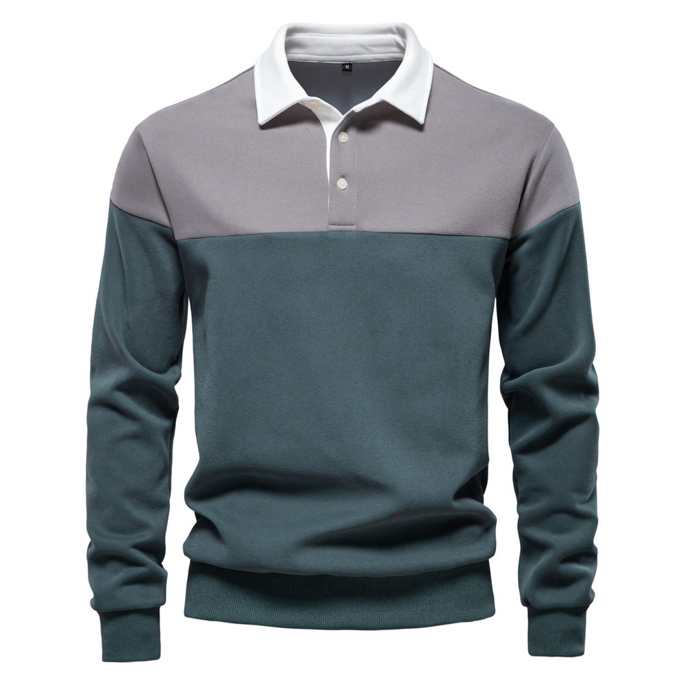 Men's Long-Sleeve Two-Tone Polo Shirt