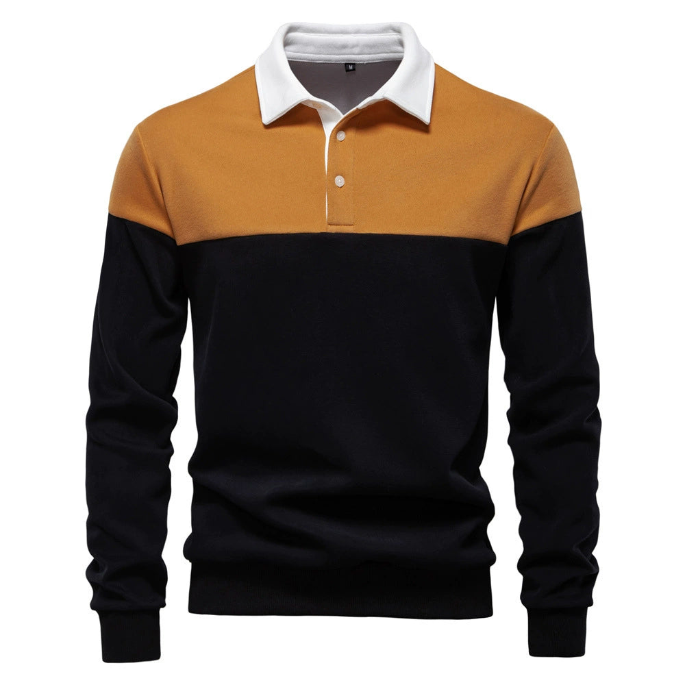 Men's Long-Sleeve Two-Tone Polo Shirt
