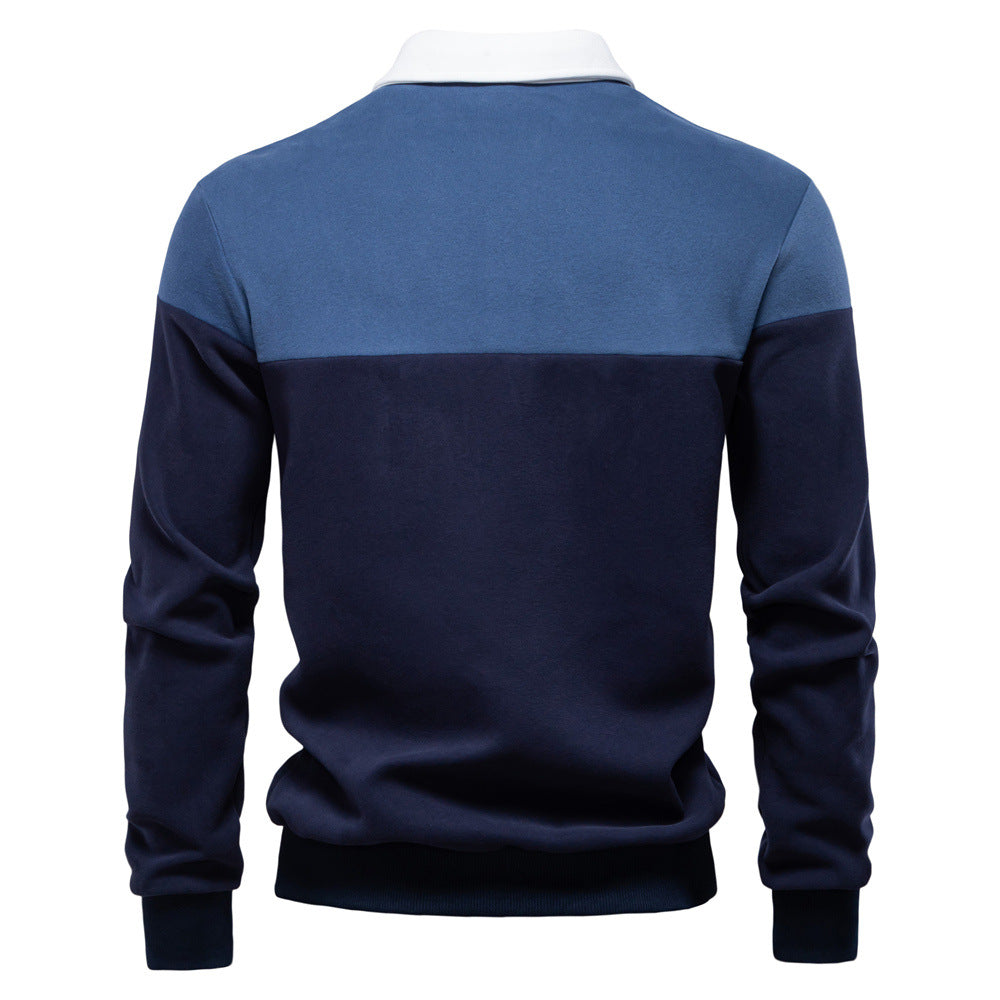 Men's Long-Sleeve Two-Tone Polo Shirt