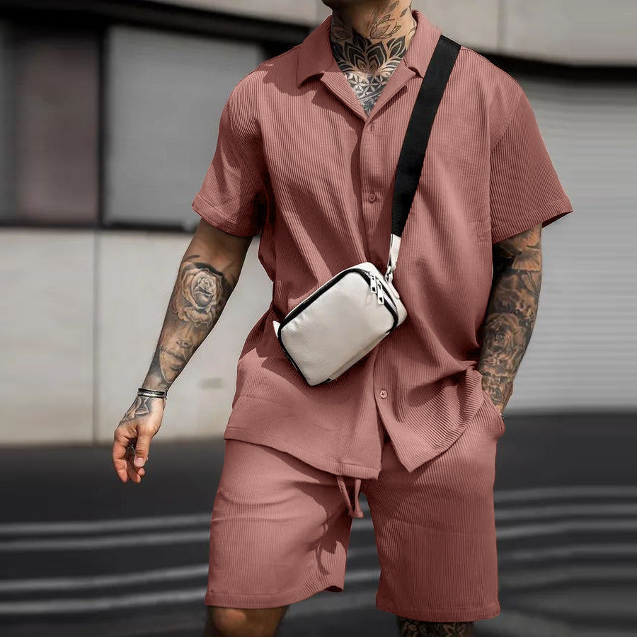 Stylish Ribbed Effortless Comfort Modern Elegance Shirt & Shorts Set