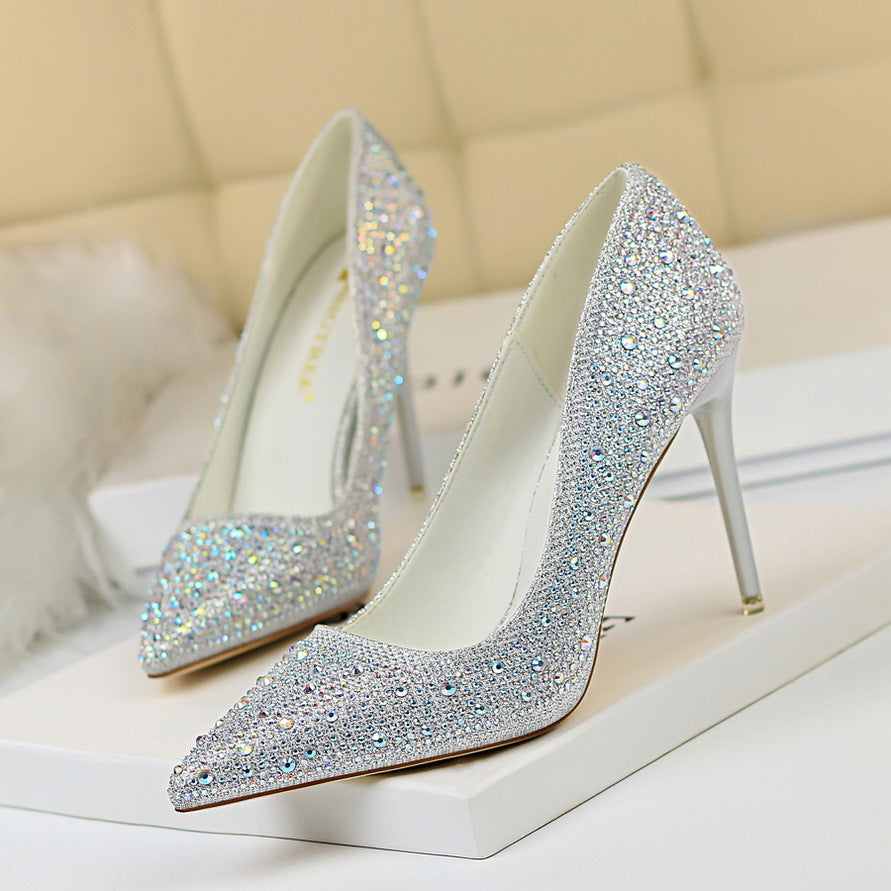 Fashion banquet party stiletto sexy color diamond high heels