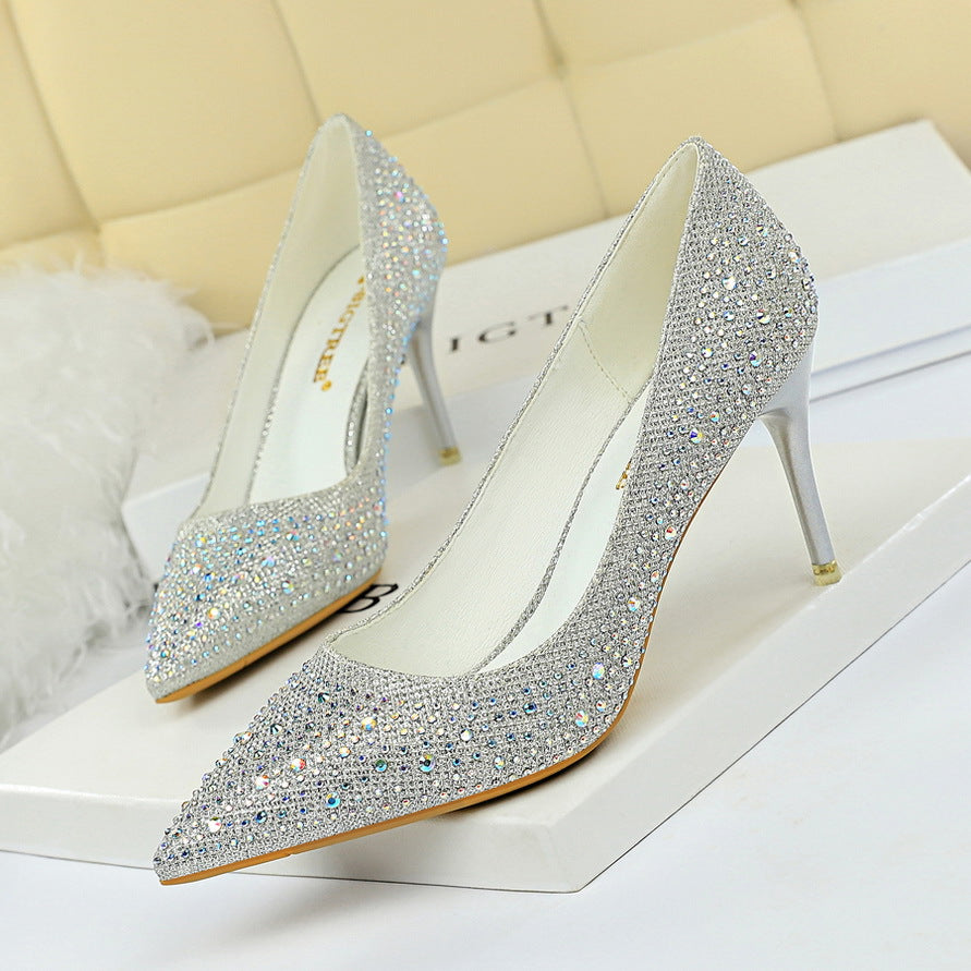 Fashion banquet party stiletto sexy color diamond high heels