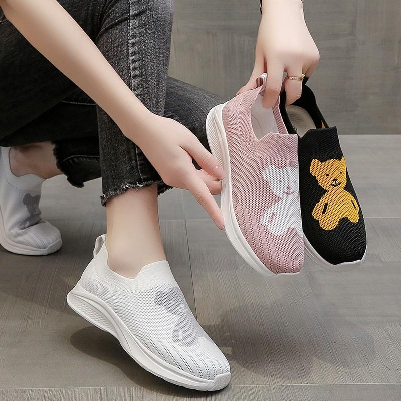 Cute bear fly-knit breathable sneakers