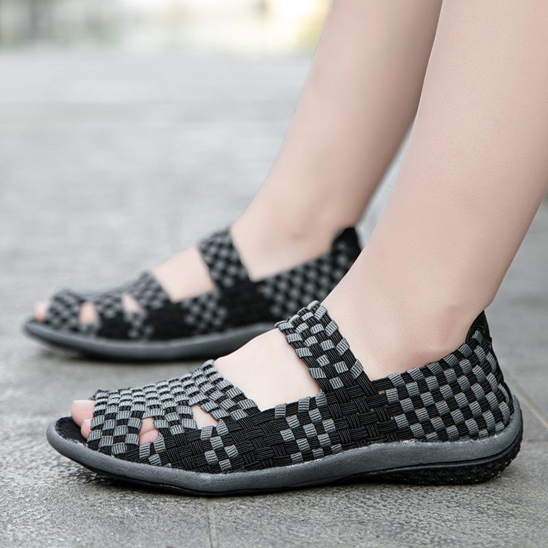 Handmade Stretch Fabric Elastic Band Weaving Casual Slip On Sandals