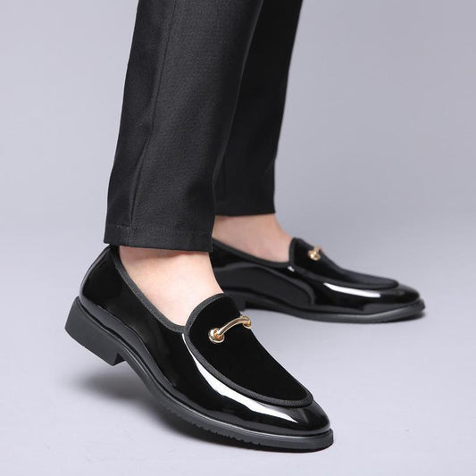 Men's Casual Fashion Metal Accessories Slip On Leather Shoes