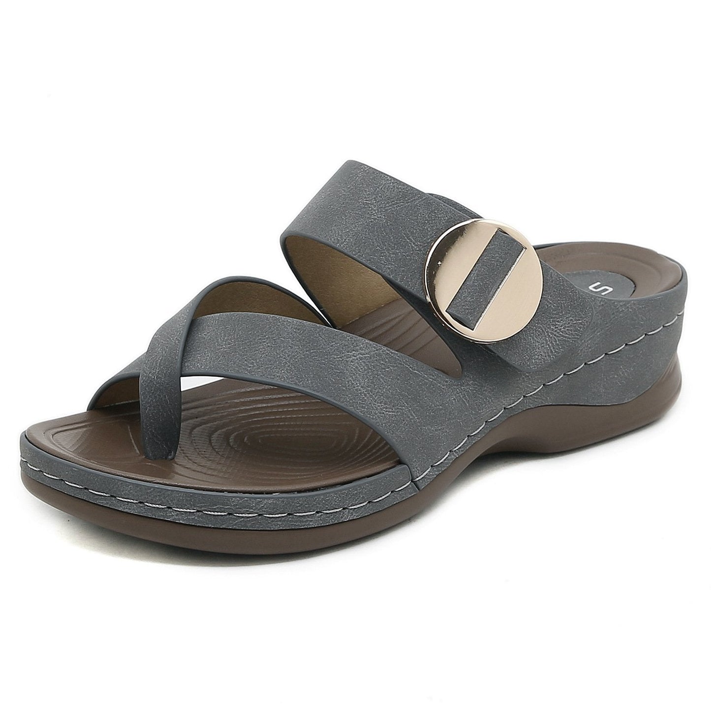 Stitched casual wedge metal embellished slippers