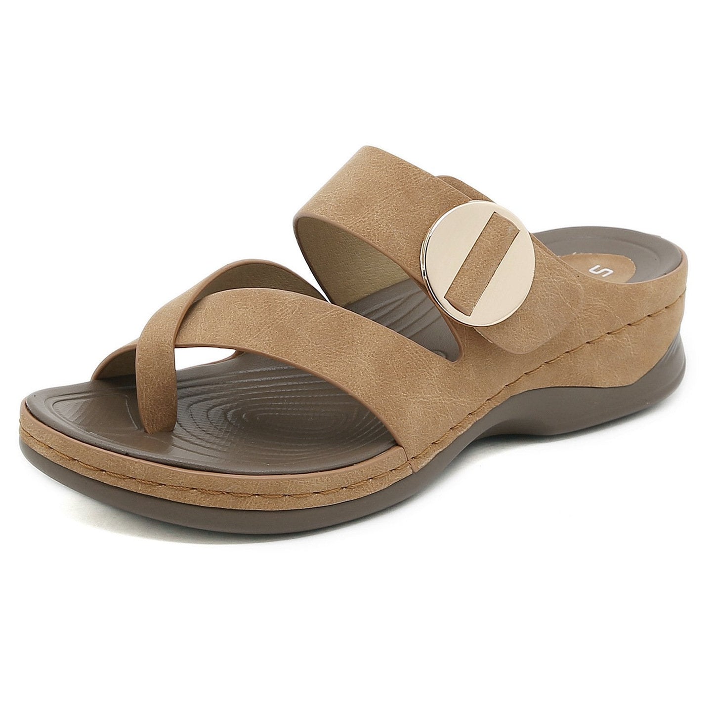 Stitched casual wedge metal embellished slippers