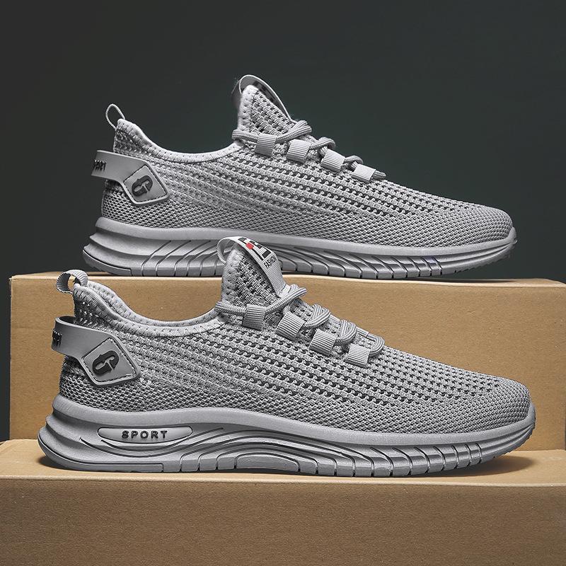 Flat heel fly woven breathable non-slip solid color casual low-top sneakers