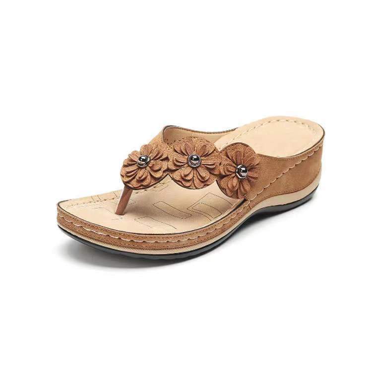 Floral thick-soled clip-toed vintage beach Slippers