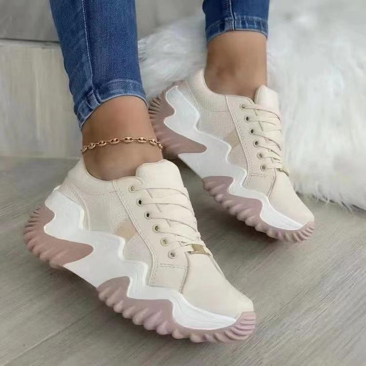 Women thick-soled platform heel casual lace-up shoes