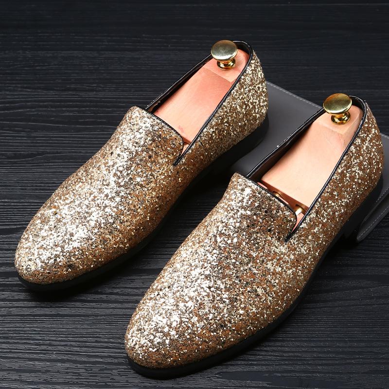 Sparkling Metallic Sequins Textured Slip-on Prom Luxury Wedding Dress Shoes