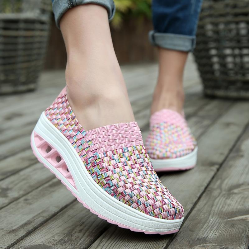 Handmade elastic woven upper orthopedic women's shoes