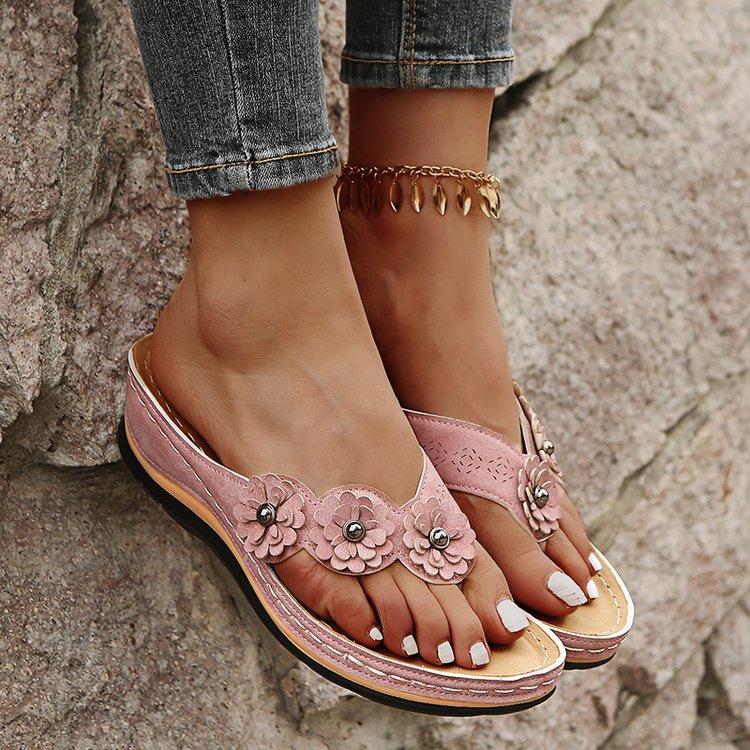 Floral thick-soled clip-toed vintage beach Slippers