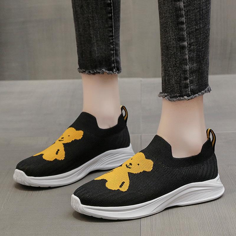 Cute bear fly-knit breathable sneakers