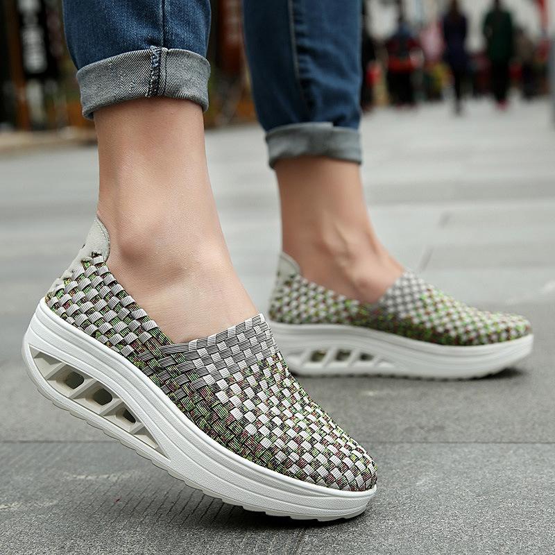 Handmade elastic woven upper orthopedic women's shoes