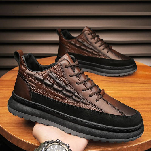 Fashion waterproof non-slip crocodile leather work board shoes