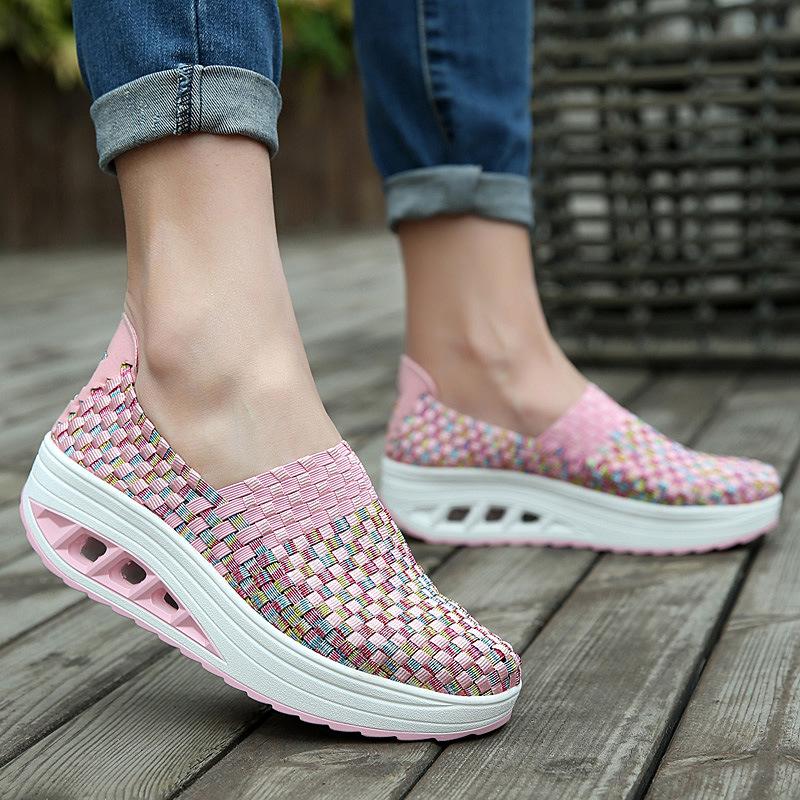 Handmade elastic woven upper orthopedic women's shoes