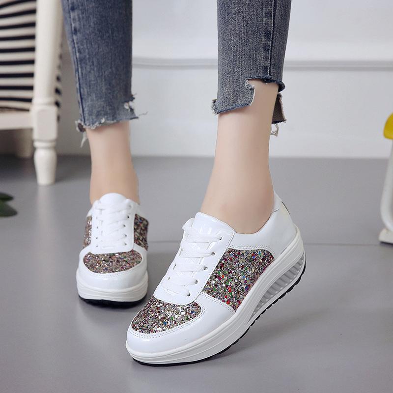 Stylish sequin ultra-light platform casual shoes