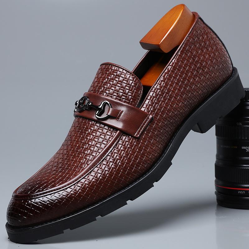 Italian hand-woven textured men's business shoes