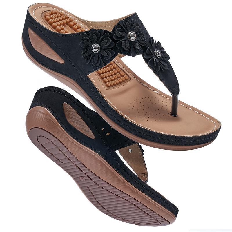 Women's Flower Decor Arch Support Wedge Slide Sandals