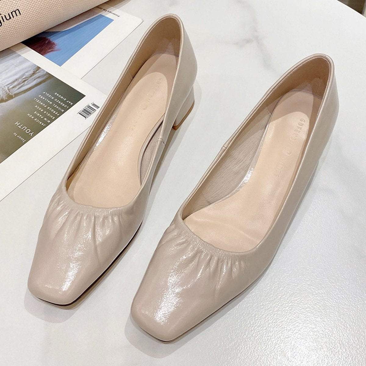 All-match shallow soft leather thick heel shoes(Free Shipping)