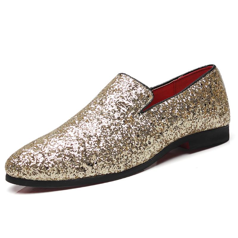 Sparkling Metallic Sequins Textured Slip-on Prom Luxury Wedding Dress Shoes