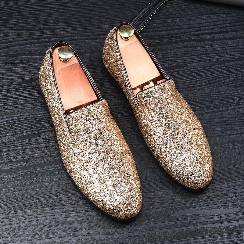 Sparkling Metallic Sequins Textured Slip-on Prom Luxury Wedding Dress Shoes