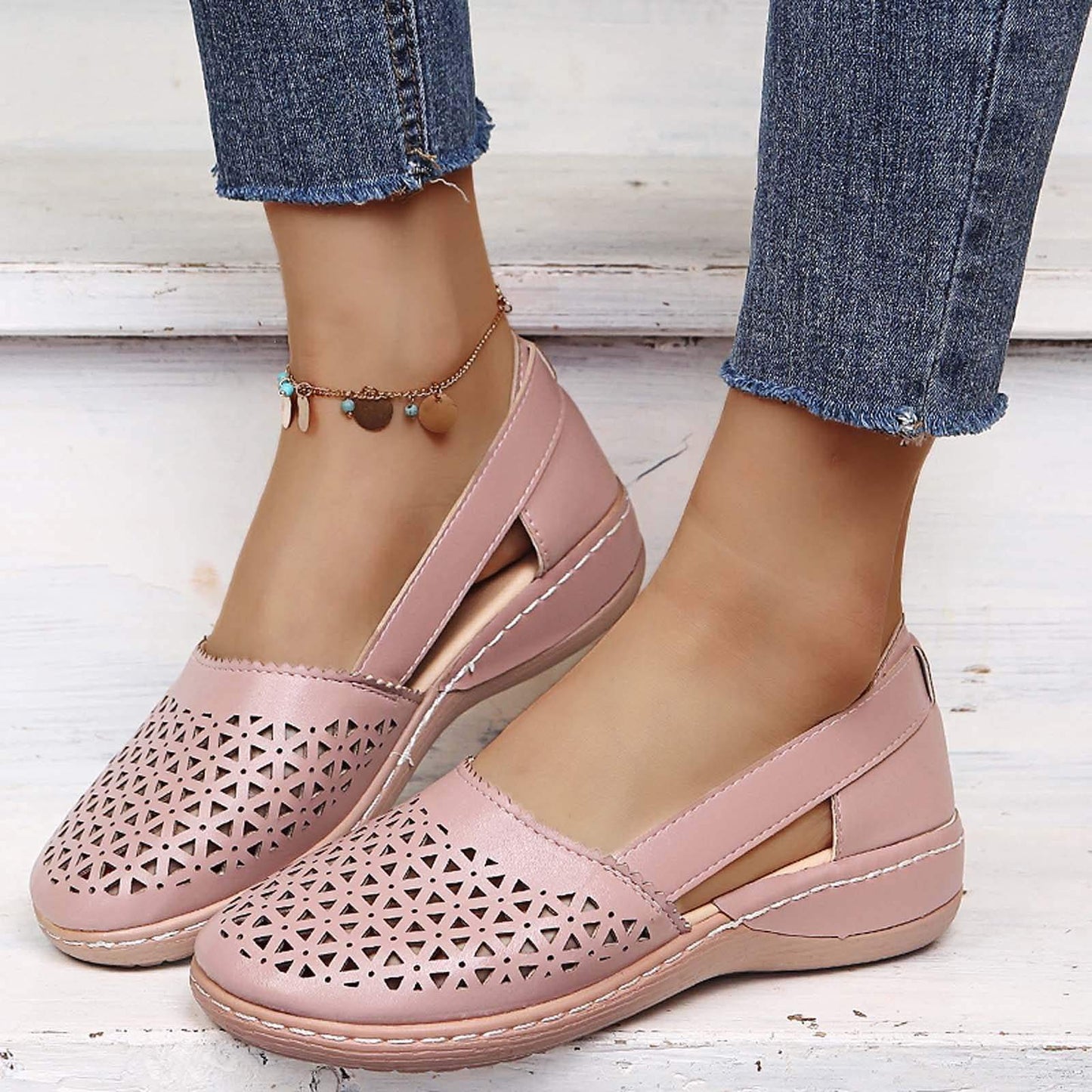 Hole shoes summer fashion cutout round toe wedge sandals