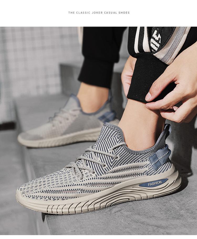 Spring and summer mesh breathable flying weaving trend sports men's casual running shoes