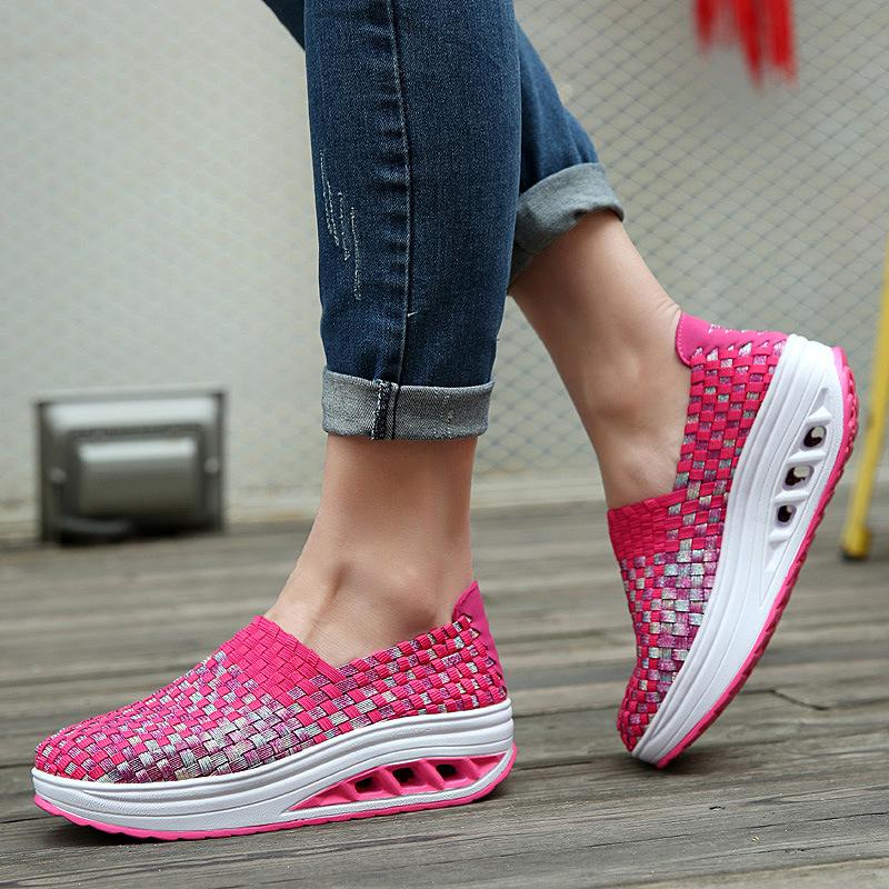 Handmade elastic woven upper orthopedic women's shoes