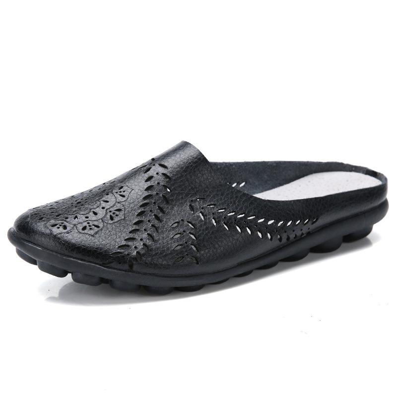 Leather Casual All-Match Hollow Slippers