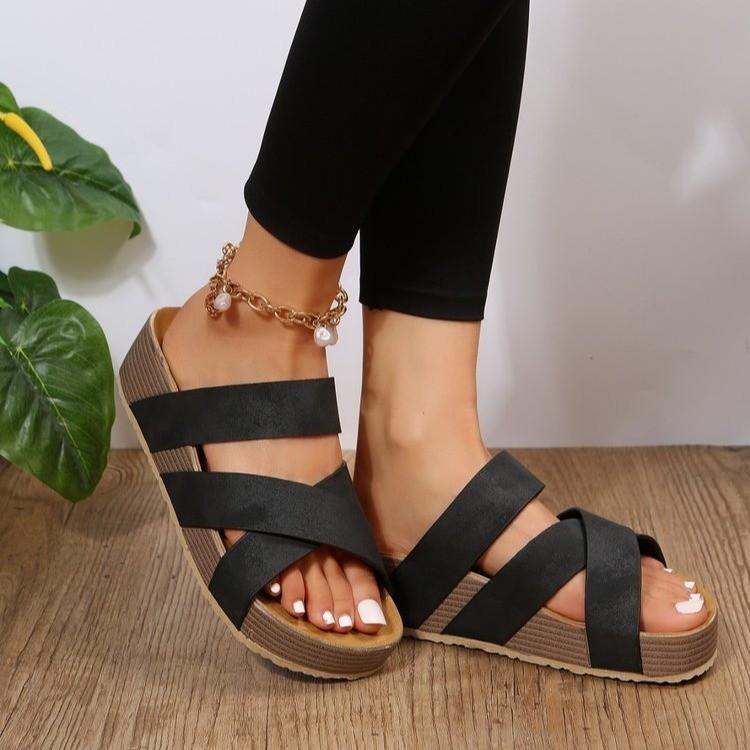Slip On Flat platform cross-woven solid sandals