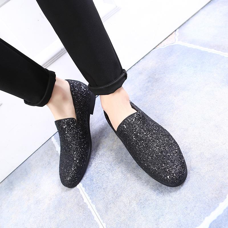 Sparkling Metallic Sequins Textured Slip-on Prom Luxury Wedding Dress Shoes