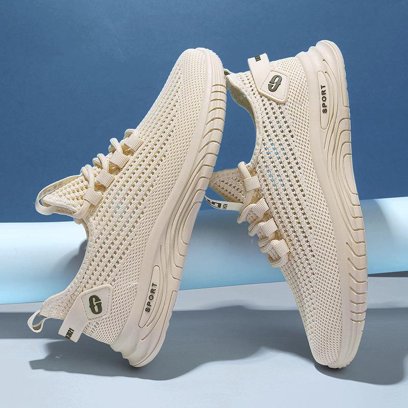 Flat heel fly woven breathable non-slip solid color casual low-top sneakers