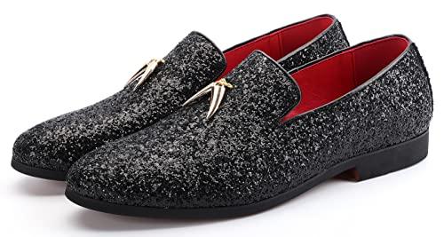 Mens Metallic Slip-on Glitter Fashion Smoking Slipper Moccasins Casual Dress Shoes