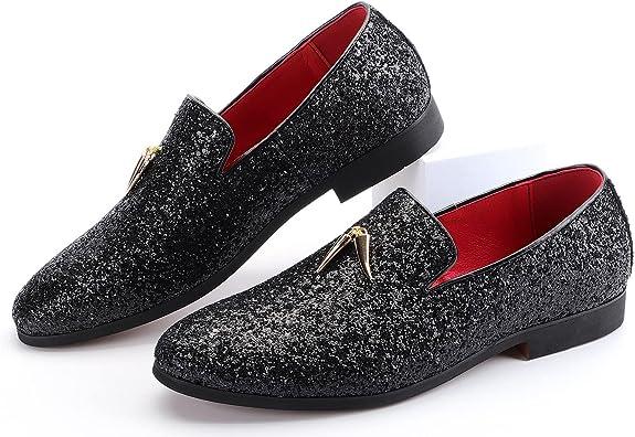 Mens Metallic Slip-on Glitter Fashion Smoking Slipper Moccasins Casual Dress Shoes