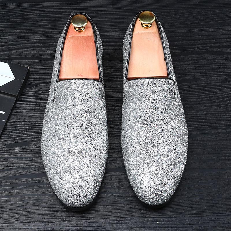 Sparkling Metallic Sequins Textured Slip-on Prom Luxury Wedding Dress Shoes