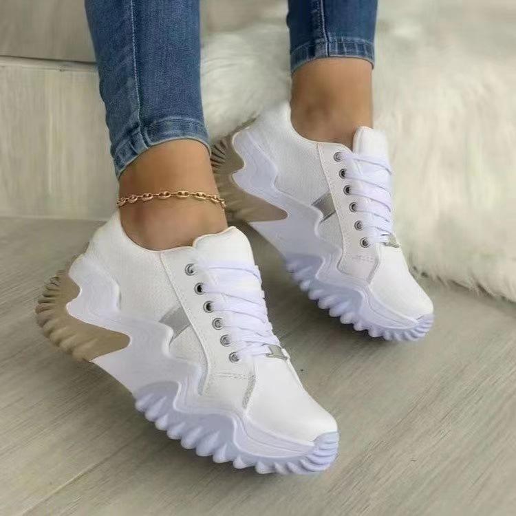 Women thick-soled platform heel casual lace-up shoes