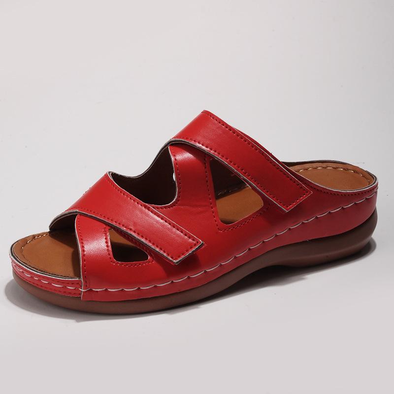 Hollow Out Velcro Wedge Slippers