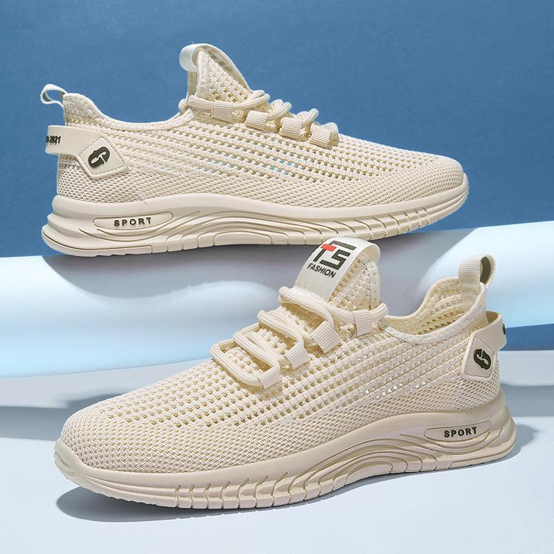 Flat heel fly woven breathable non-slip solid color casual low-top sneakers