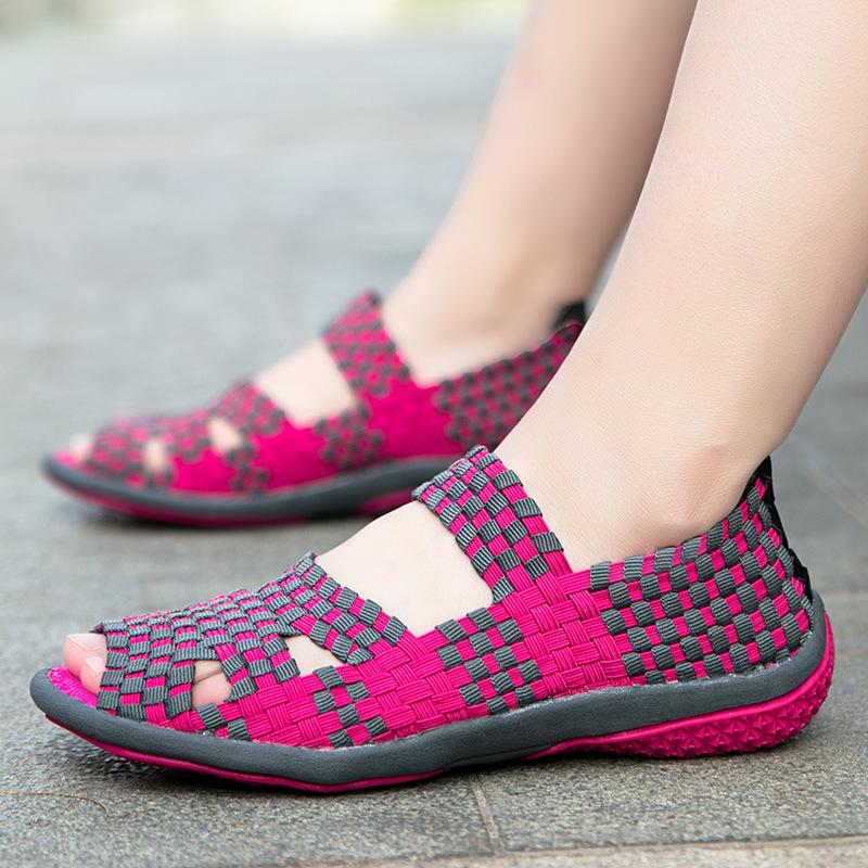 Handmade Stretch Fabric Elastic Band Weaving Casual Slip On Sandals