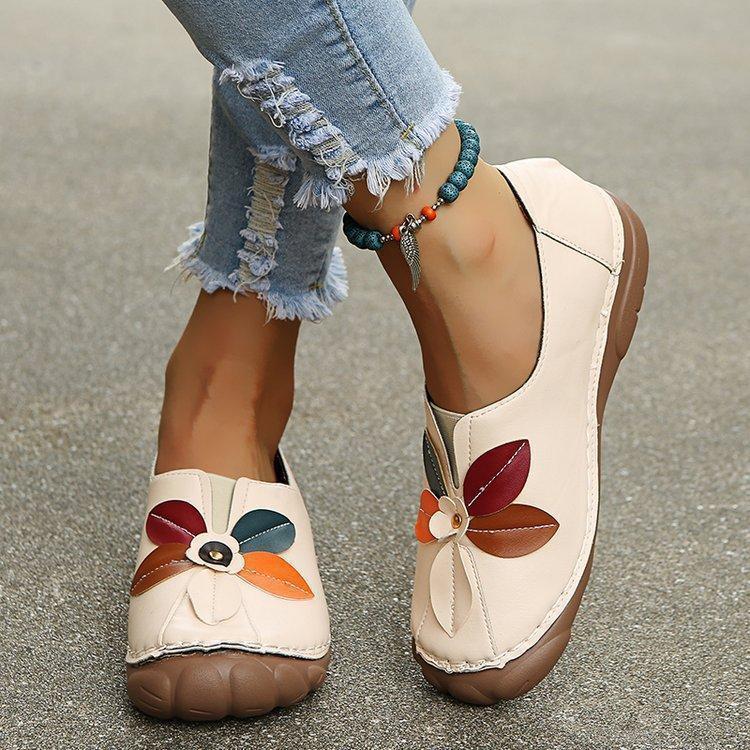 Large size retro flower round head low to women's shoes