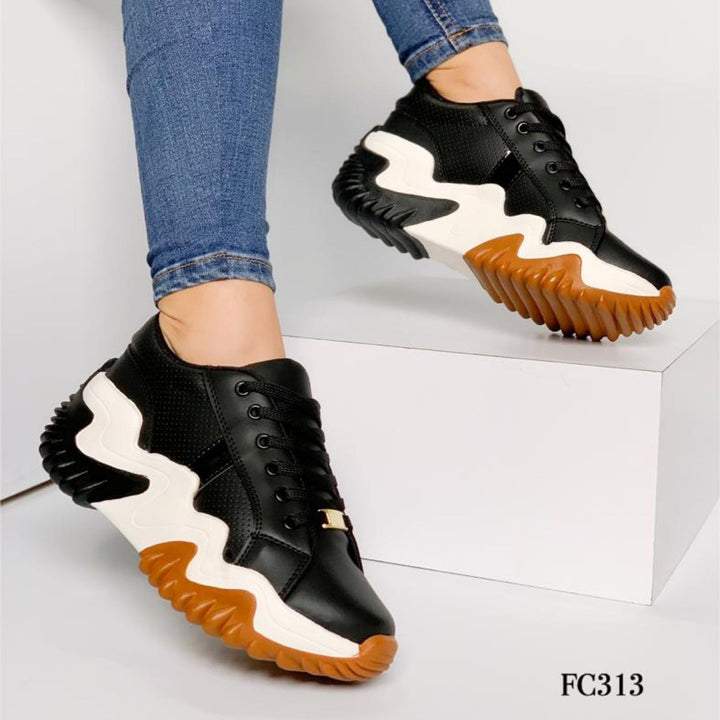 Women thick-soled platform heel casual lace-up shoes