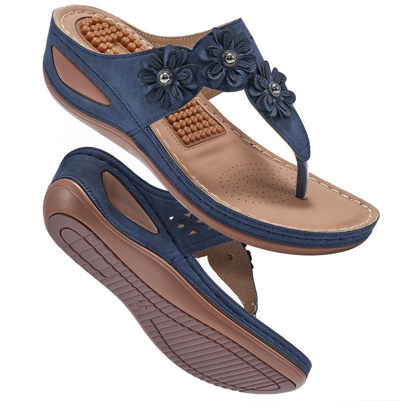 Women's Flower Decor Arch Support Wedge Slide Sandals