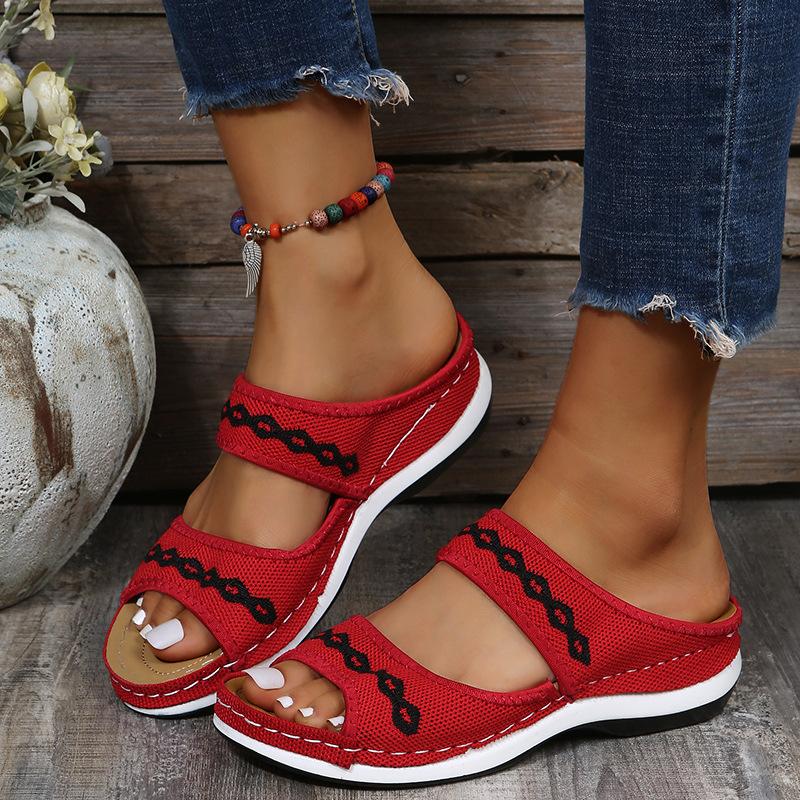 Double Strap Peep Toe Platform Slipper Sandals