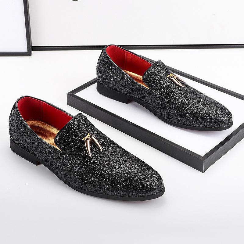 Mens Metallic Slip-on Glitter Fashion Smoking Slipper Moccasins Casual Dress Shoes