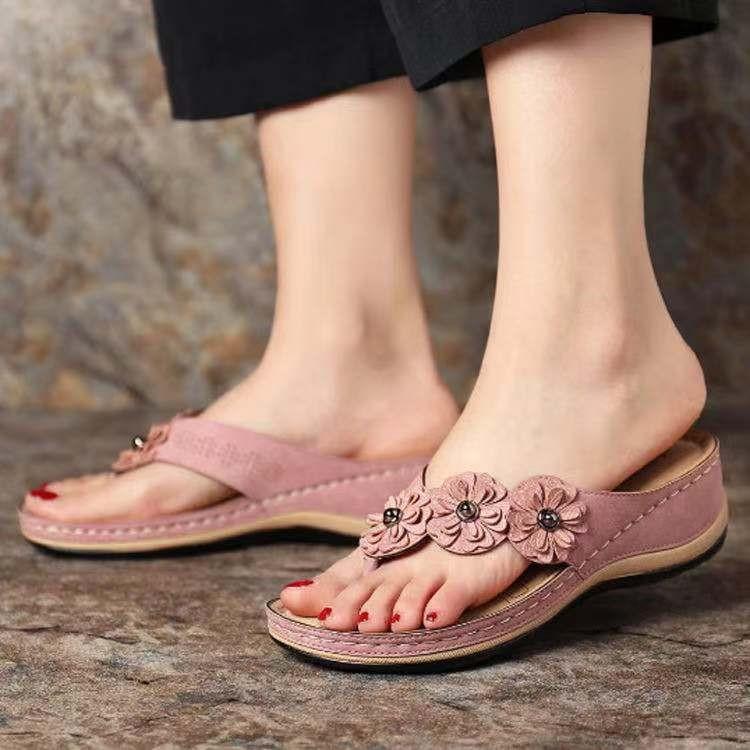 Floral thick-soled clip-toed vintage beach Slippers