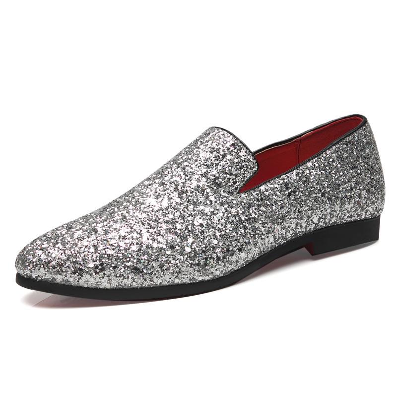 Sparkling Metallic Sequins Textured Slip-on Prom Luxury Wedding Dress Shoes