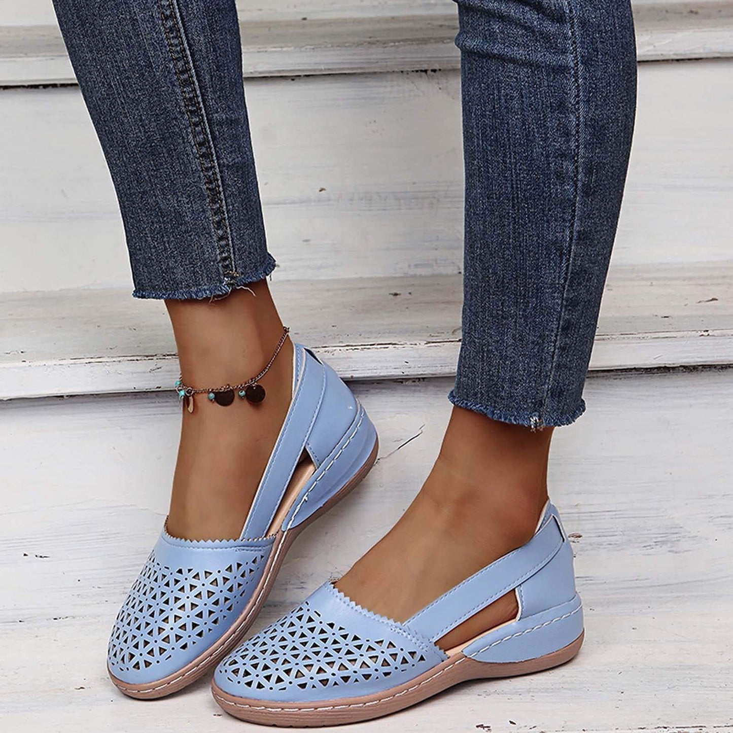 Hole shoes summer fashion cutout round toe wedge sandals